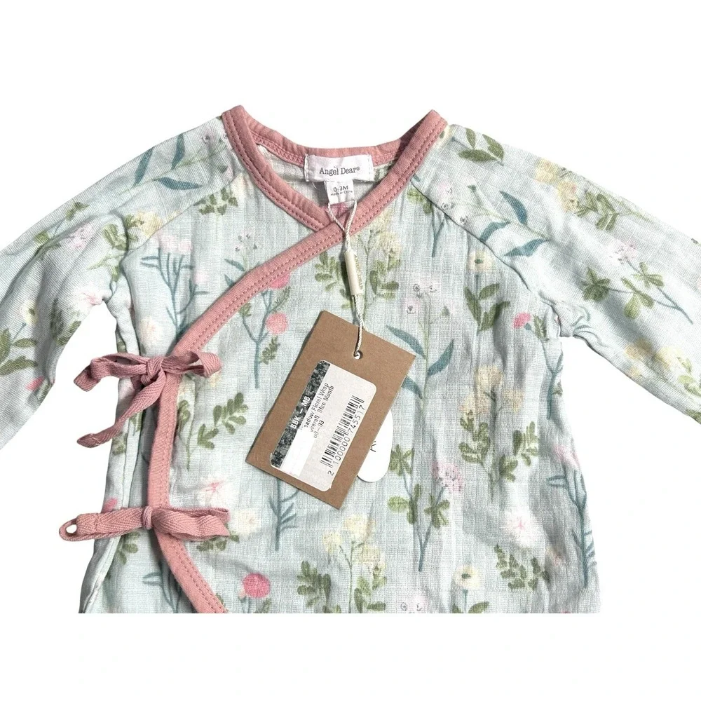 NEW Angel Dear Meadow Floral Wrap Coverall Bodysuit Girls‎ 0-3 Months